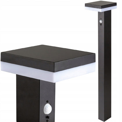 Stačiakampis sodo apšvietimo stulpas su integruotu LED šaltiniu ir judesio davikliu, 80 cm juodos spalvos