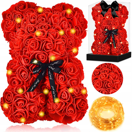 Meškiukas iš rožių + LED lemputės