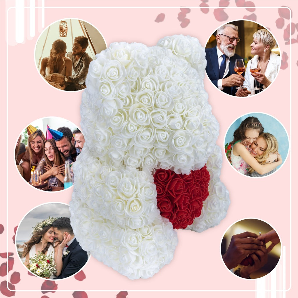 Meškiukas iš rožių 40cm + pakabukas