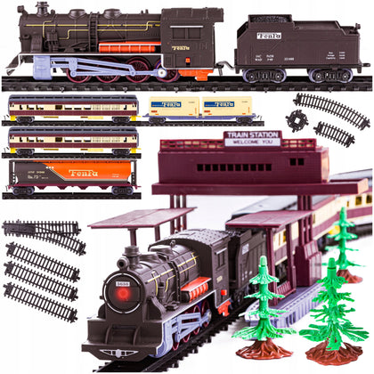 Elektrinis traukinys su vagonais ir priedais