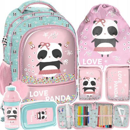 Mokyklinė kuprinė Paso su priedais / panda