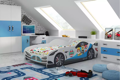 Vaikiška lova - automobilis su čiužiniu (šuniukai patruliai)